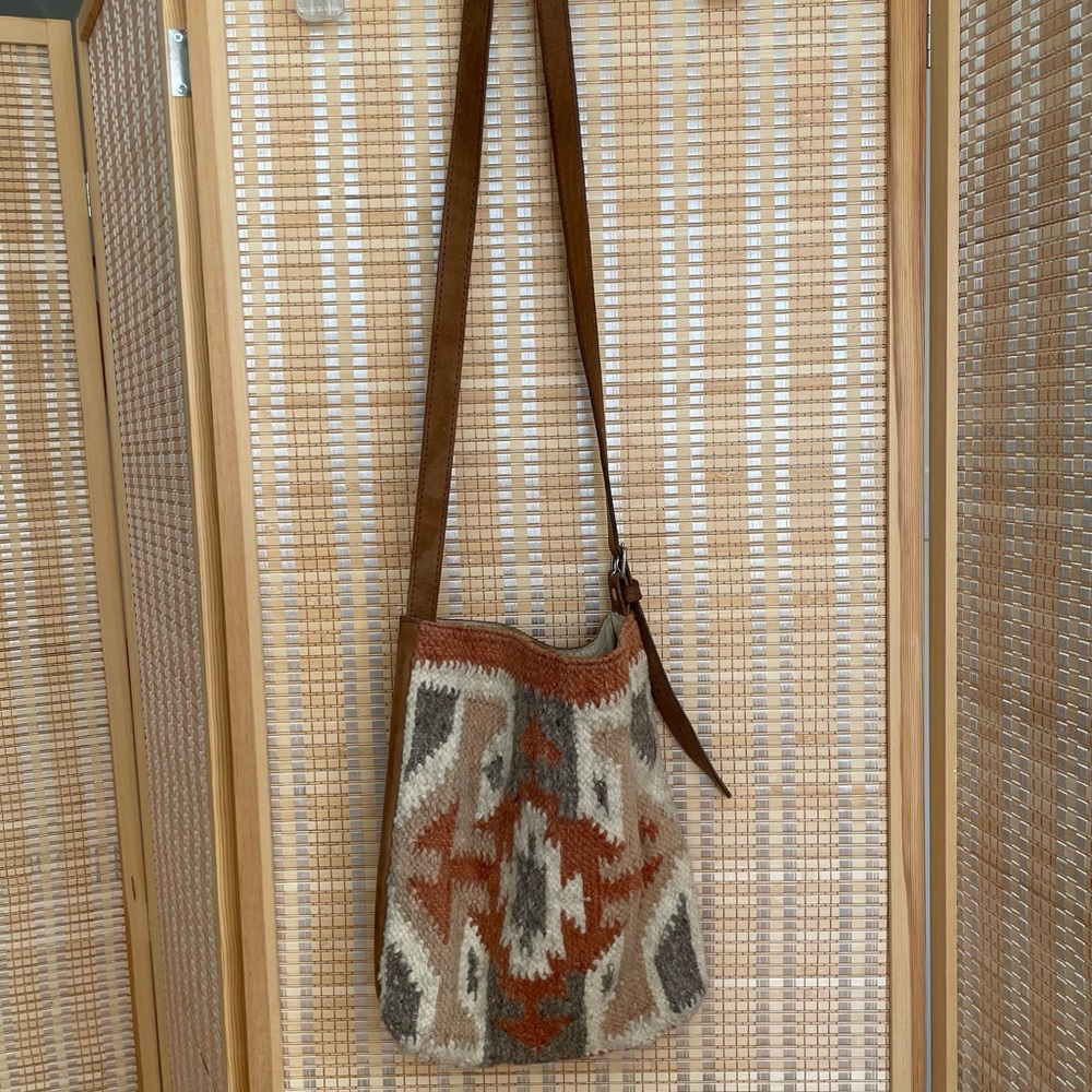 Western woven and leather crossbody bag